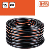 Wąż ogrodowy BLACK+DECKER 15 metrów - Ø19MM - Trwałe PCV - Podlewanie ogrodu, mycie samochodu, napełnianie basenu - Kompatybilny z każdym standardowym kranem - Czarny/Pomarańczowy