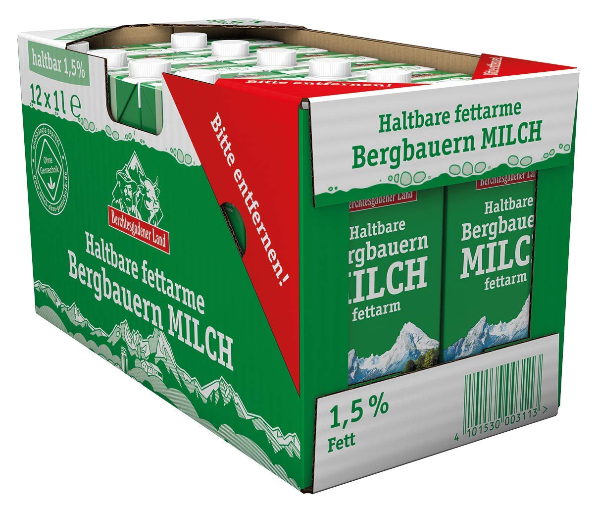 Berchtesgadener Land Haltbare Bergbauern-Milch, 1,5% Fett, opakowanie 12er (12 x 1 l)