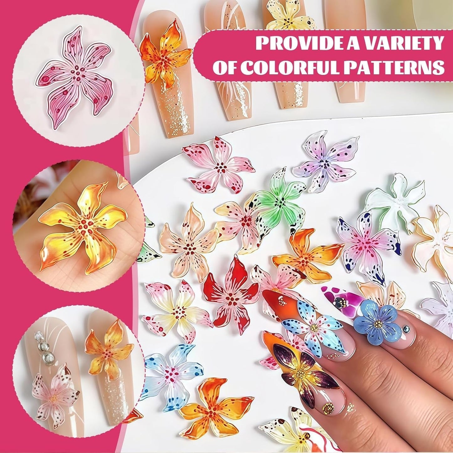 Zestaw 50 Stück 3D Blume Nail Charms, Bunte Nageldesign Zubehör, Nägel Charms i Nagel Art Charms, Perfekt Für Nailart, Maniküre Dekoration i DIY Nageldesign