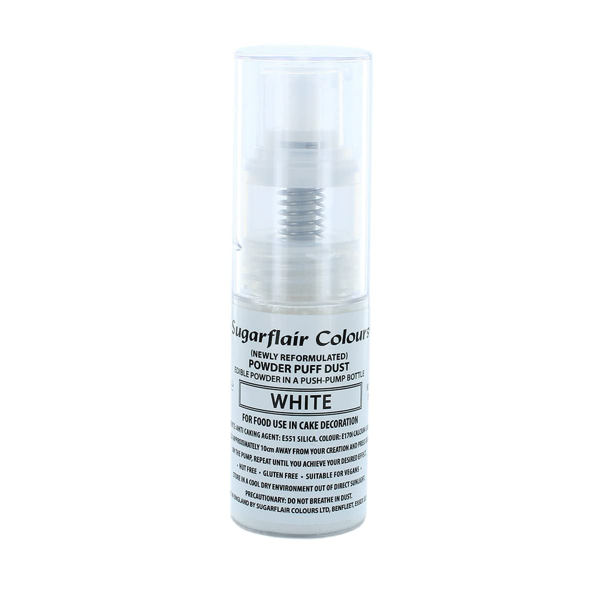 Sugarflair White Pump Powder Spray - Dekorowanie ciast Barwnik spożywczy, spray bez aerozolu do ciast, babeczek i nie tylko - 10g