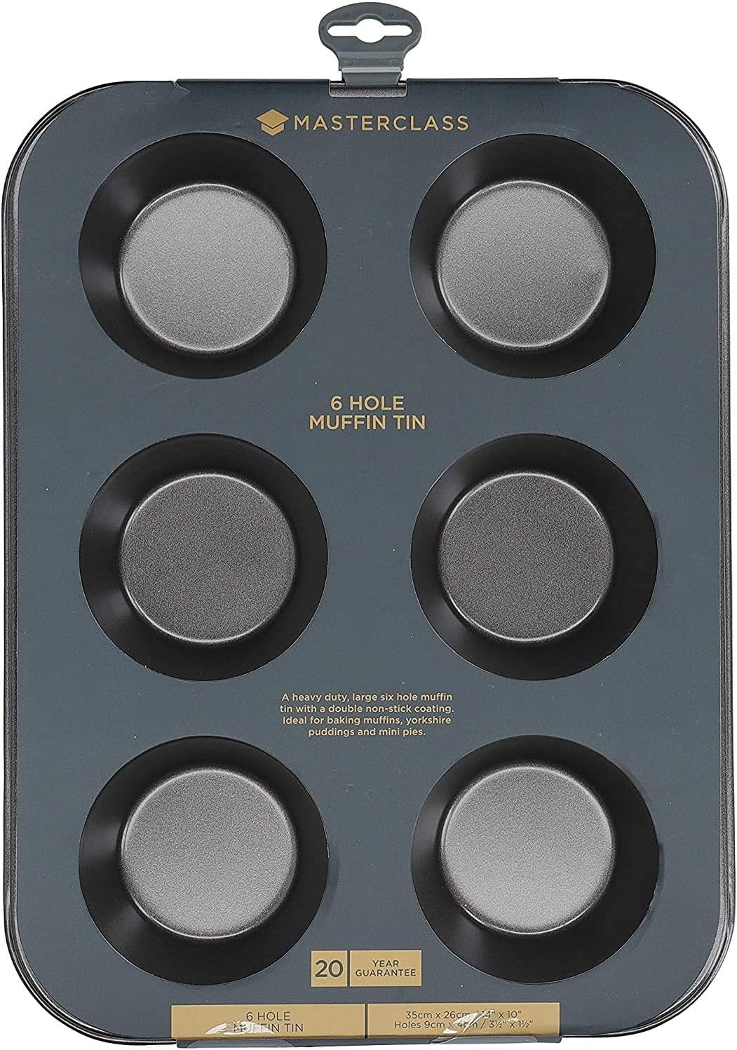 Masterclass Tiefes Muffinblech/Yorkshire Puddingform, 6-Loch-Form Mit PTFE-, PFOA- Und Bpa-Freier Antihaftbeschichtung, Robuster 1 Mm Kohlenstoffstahl, Grau, 35 X 26 Cm Formy i blachy do pieczenia Naty Shop