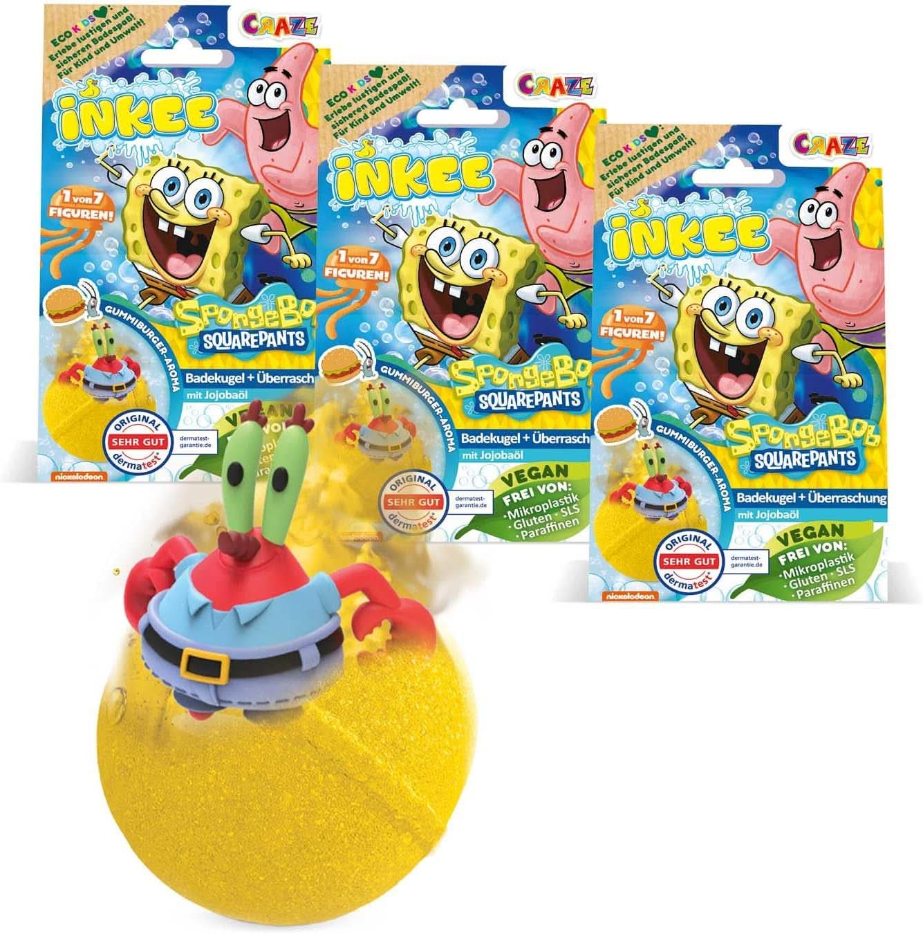 INKEE Spongebob Niespodzianka Bomba do kąpieli dla dzieci Spongebob Kanciastoporty Kolekcjonerska 80 gramów Naty Shop Zestaw 3 bomb do kąpieli Spongebob Niespodzianka