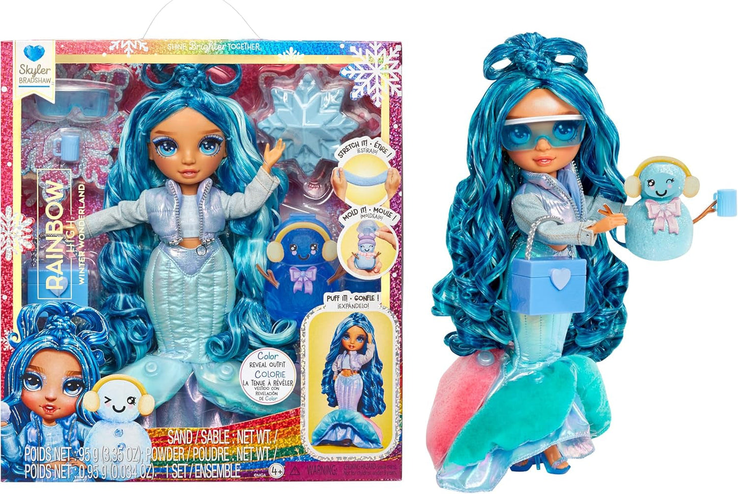 Rainbow High Winter Wonderland - Skyler (niebieski) - 28 cm ukryta magiczna lalka gromadząca wodę w śniegu z zestawem bałwana, odpowiednia dla dzieci w wieku 4-12 lat i kolekcjonerów Naty Shop Skyler Dolls (niebieski)