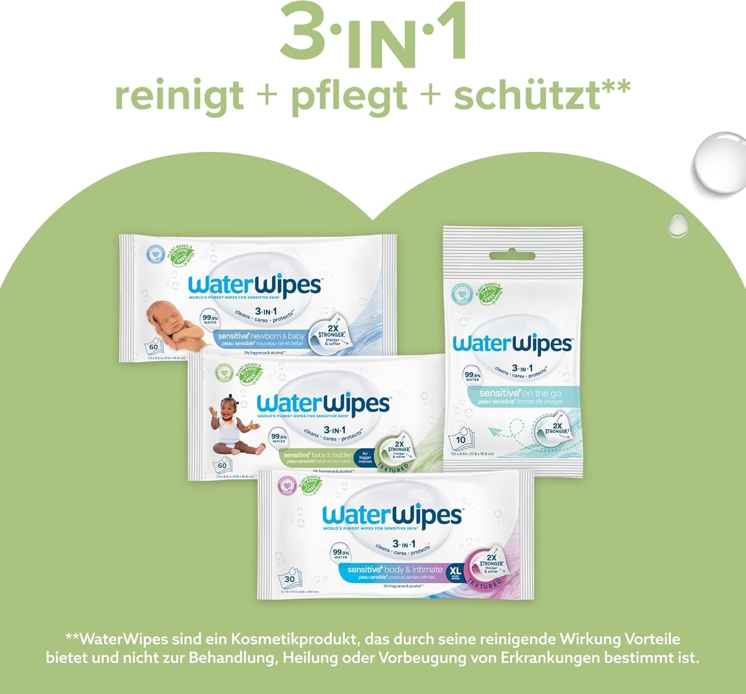 WaterWipes Sensitive+ Chusteczki nawilżane dla niemowląt i małych dzieci, 720 sztuk (12 szt.), 3 w 1 czyszczenie, pielęgnacja, ochrona, 99,9% wody, teksturowane oczyszczanie, bezzapachowy