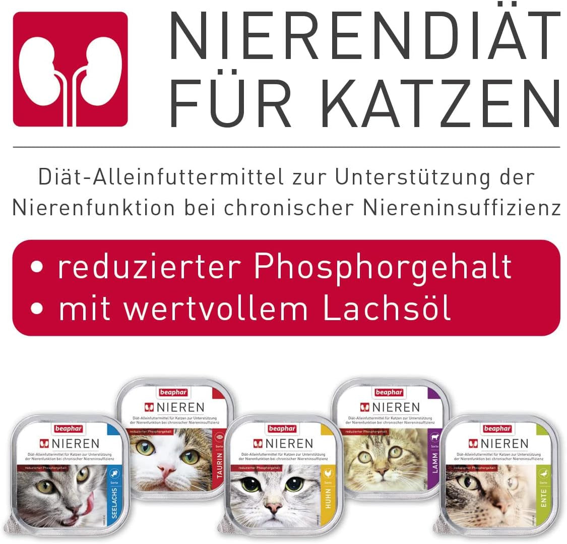 BEAPHAR - Dieta nerkowa z kurczakiem - Kompletna karma dla kotów z przewlekłą niewydolnością nerek - Wspomagająca pracę nerek - 100 g