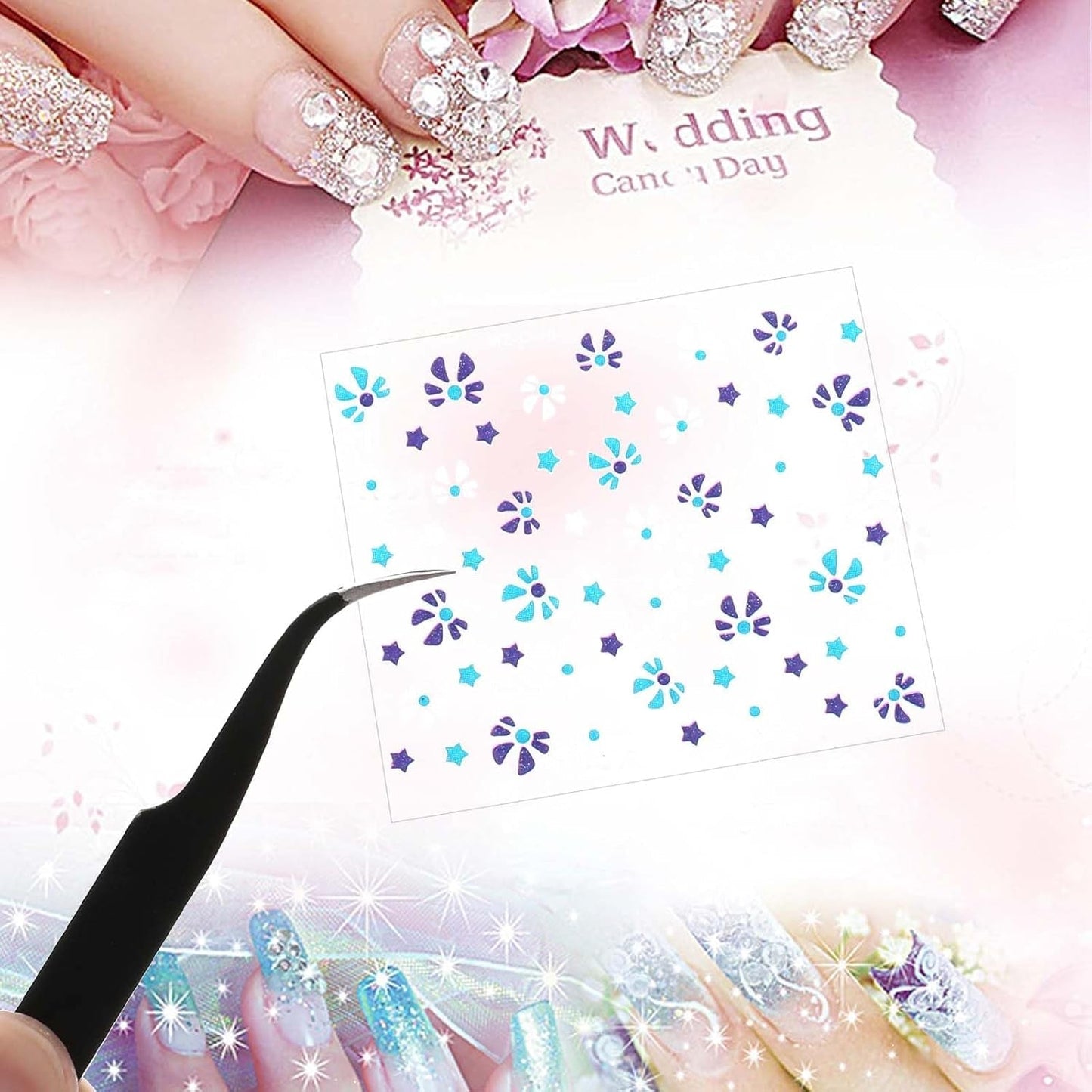 3D Nagelsticker 30 Blatt Nagelsticker Selbstklebend Blumen Blumenherzform Nageldesign Naklejka na paznokcie Nageldesign Zubehör Nagelaufkleber Für DIY Dekorationen, Maniküre, Handyhüllen