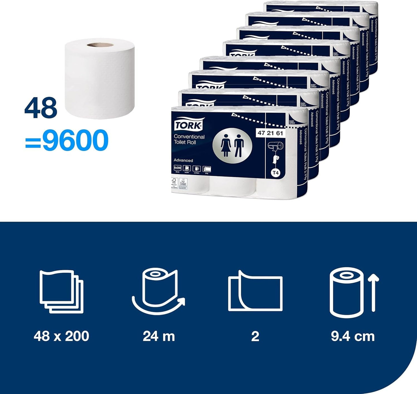Papier toaletowy Tork Small Roll White T4, Advanced, 2 warstwy, 48 × 200 arkuszy, 472161