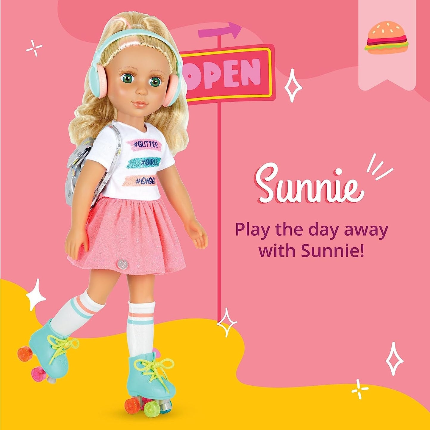 Brokatowe dziewczyny - lalki Sunnie - lalka przegubowa Sunnie 36 cm - blond włosy i zielone oczy - zabawka dla 3 lat i więcej