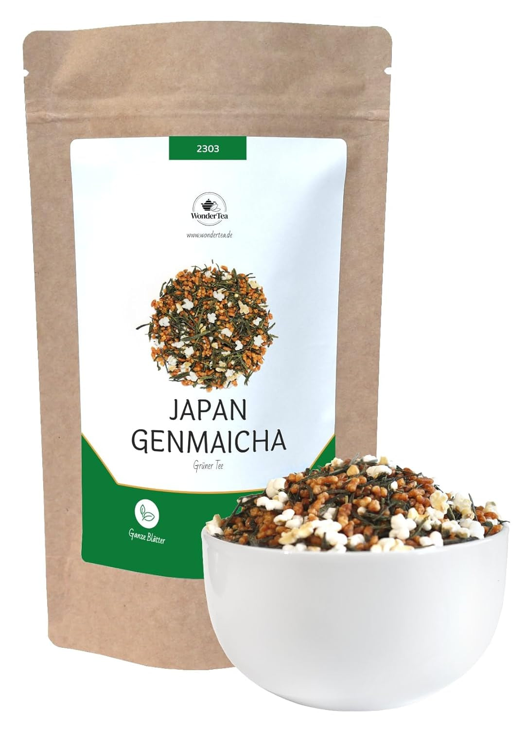 Genmaicha Japońska zielona herbata z prażonym ryżem, 50% Kagoshima Sencha, zielona herbata sypka Premium, tradycyjna mieszanka, bez dodatków smakowych, 100g | Wondertea Japońska zielona herbata Genmaicha