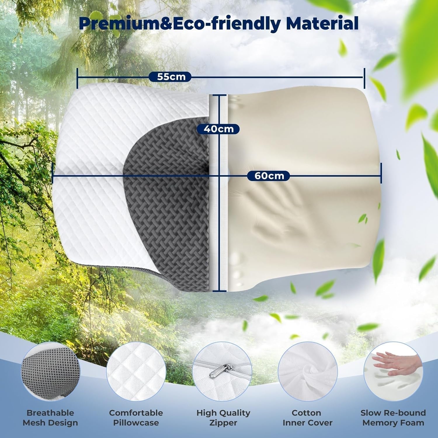 Poduszka ortopedyczna SAHEYER poduszka podtrzymująca szyję poduszka pod głowę, ergonomiczna poduszka pod szyję poduszka boczna do spania 60 X 40 X 13/11 cm poduszka z pianki memory do spania na boku, pleców i brzucha Poduszki ortopedyczne szyjki macicy Naty Shop