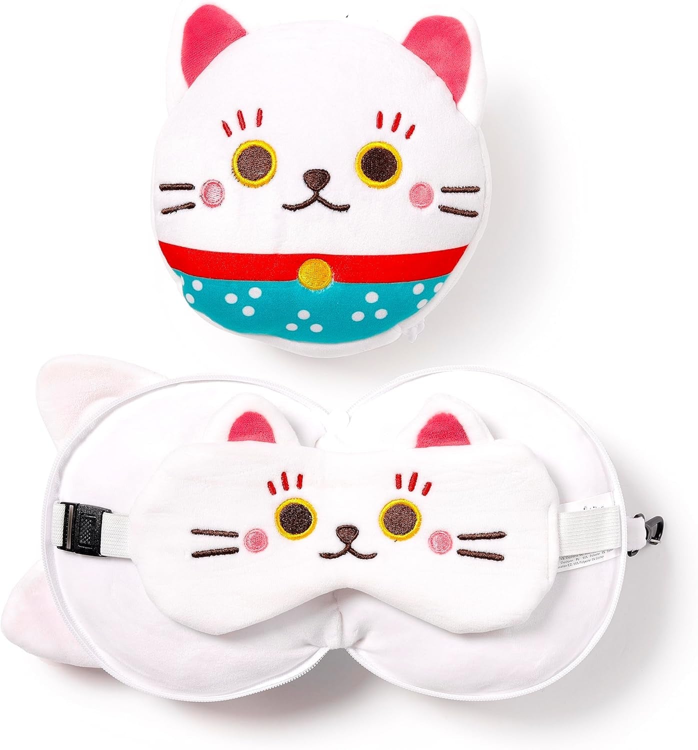 Poduszka podróżna z maską Relaxeazzz - Maneki Neko Urok kota na szczęście Poduszki podróżne Naty Shop Domyślny tytuł