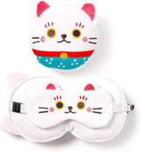 Poduszka podróżna z maską Relaxeazzz - Maneki Neko Urok kota na szczęście Poduszki podróżne Naty Shop Domyślny tytuł