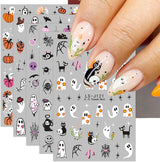 JMEOWIO Nagelsticker Halloween Süßer Geist 9 Blatt Nail Art Naklejka Selbstklebend Nagelaufkleber Dekoration Nageldesign Zubehör