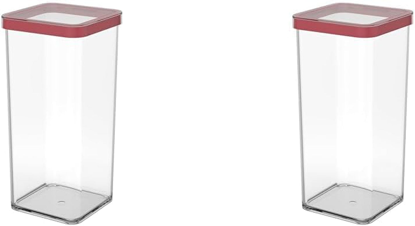 Rotho Loft Zestaw 5 słoików do przechowywania z pokrywkami, różne rozmiary, plastik niezawierający BPA (PP), przezroczysty/czerwony, (21,4 x 21,4 x 23,5 cm) Pudełka do przechowywania żywności Naty Shop 1,5 l (2 szt.)