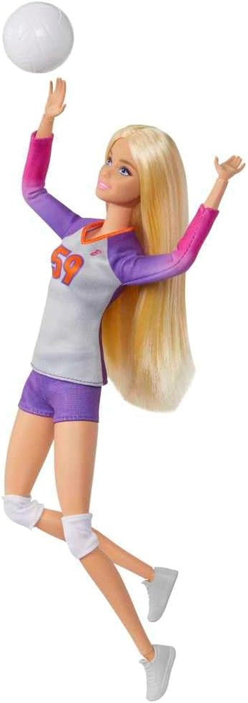 Barbie Made to Move – lalka siatkarka z koszulką i piłką – 22 przeguby do realistycznej zabawy, zawiera piłkę do siatkówki i sprzęt sportowy, HKT72