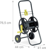 Wózek na wąż Relaxdays 45m, mobilny bęben na wąż ogrodowy i balkonowy, z prowadnicą węża, 76,5x44x41 cm, szaro-żółty