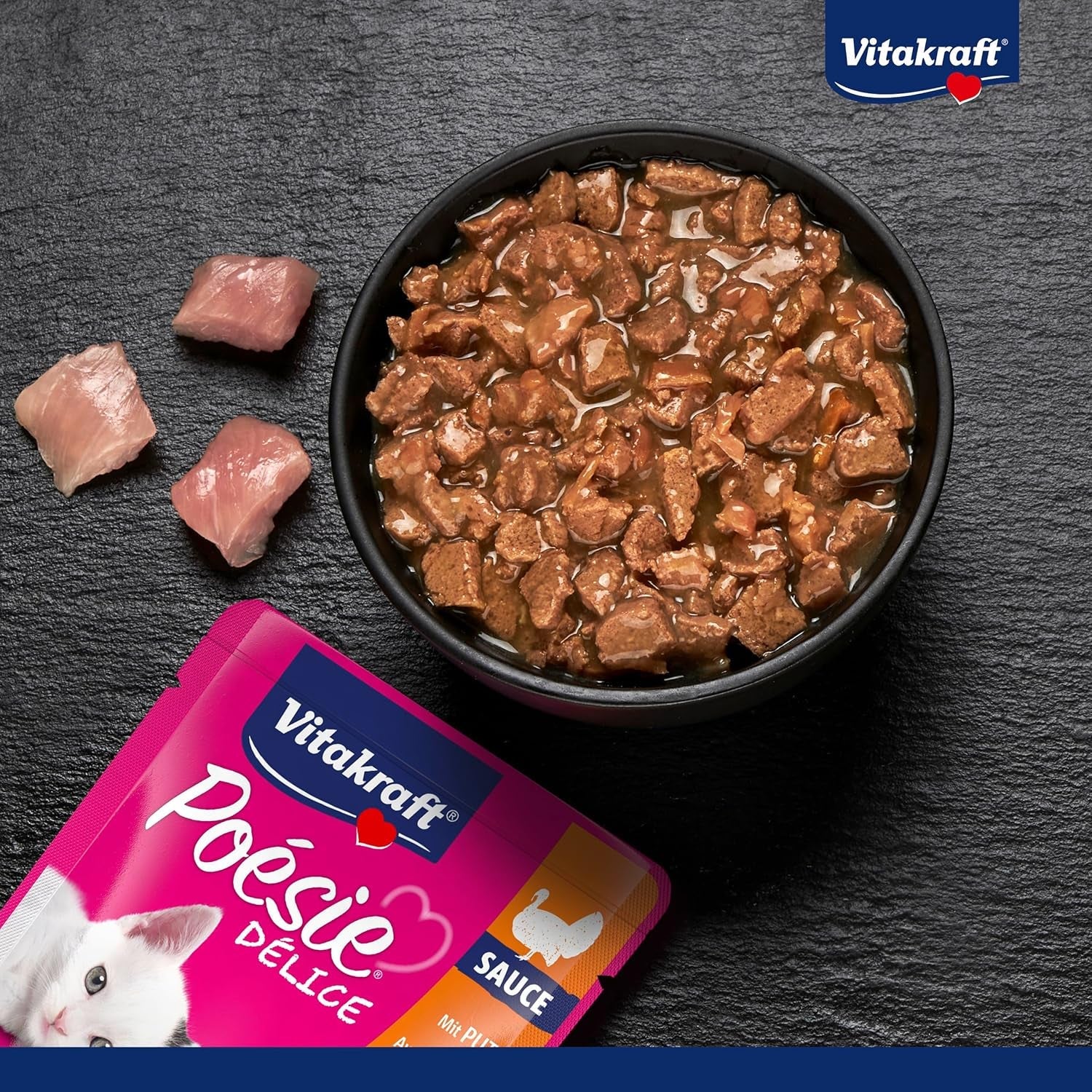 Vitakraft Poésie Délice, Junior, Mokra karma dla kotów, Mokra karma w sosie, z indykiem, Opakowanie zbiorcze, dla młodych kotów, Bez dodatku cukru i zbóż (23 x 85g)