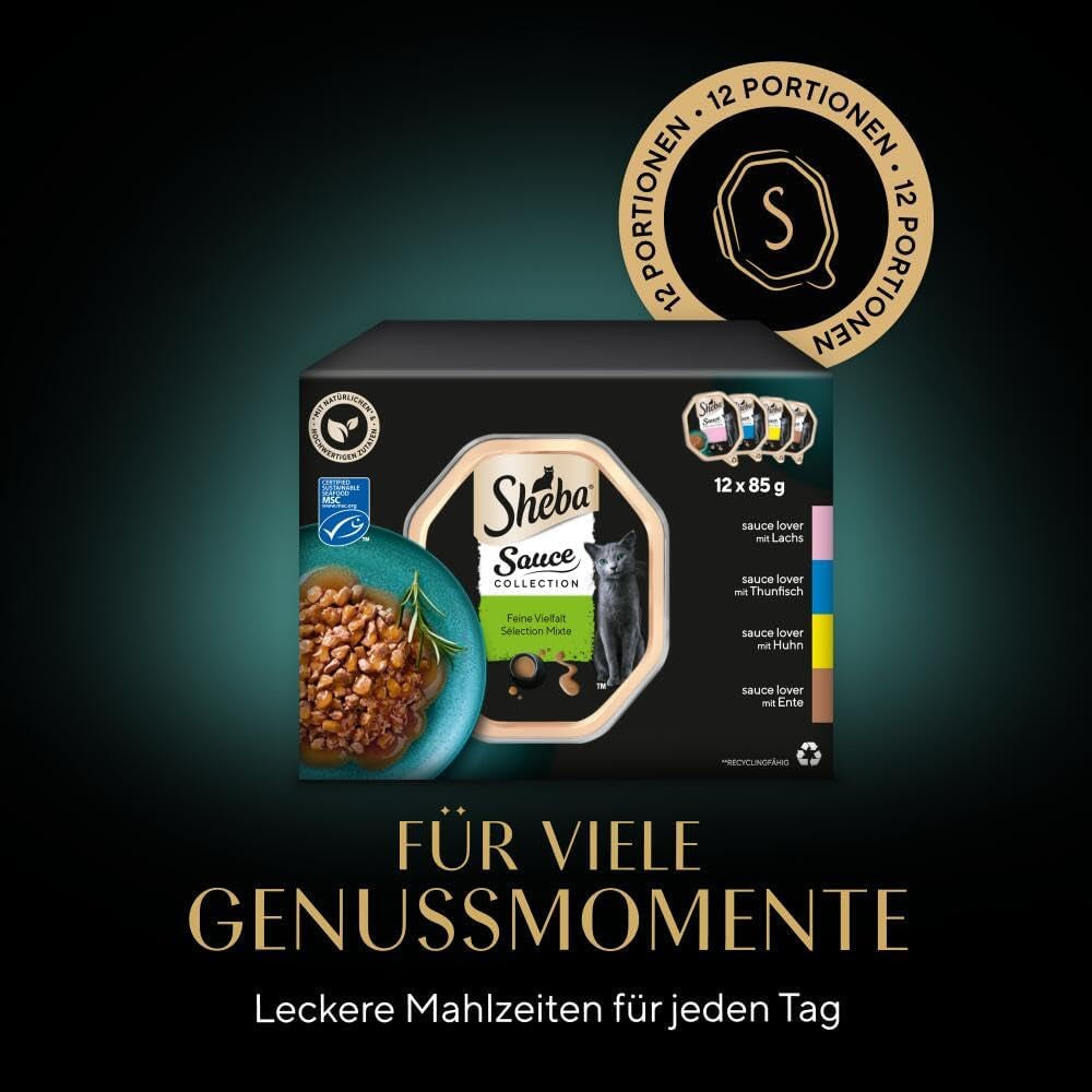 Opakowanie zbiorcze tacki do zbierania sosów Sheba, drobna odmiana MSC, 4x12x85g