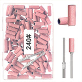BLESWIN 100 szt. małych taśm szlifierskich do wierteł do paznokci, drobne ziarno 240 z 2 szt. wierteł 3 mm, mini taśmy szlifierskie do polerowania naturalnych paznokci i czyszczenia skórek do przygotowania, różowy