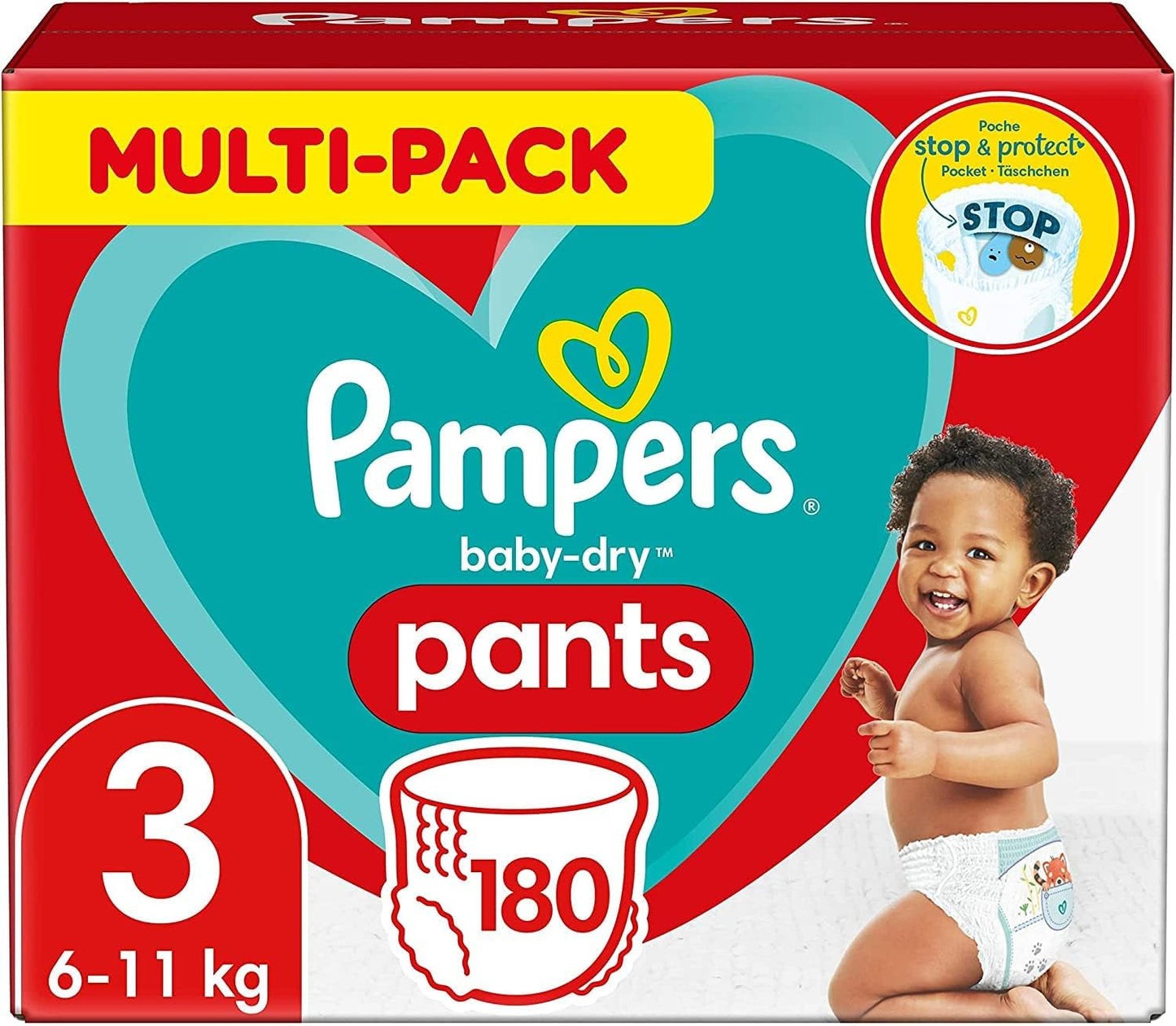 Spodnie Pampers Baby-Dry Größe 5, 160 Stück, 11kg-17kg, 360° auslaufsichere Nadają się na dzień i na noc