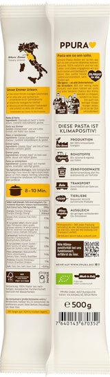 PPURA Organiczny Makaron Spaghetti z Emmer 500g, 100% naturalne spaghetti emmer, wyprodukowane we Włoszech - włoski makaron bez dodatków, barwników i konserwantów