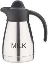 Kubek próżniowy do mleka Olympia z zakrętką, 500 ml/17 uncji, stal nierdzewna z czarną pokrywką, nadruk mleka z boku, stacje bufetowe na kawę i herbatę, CL371