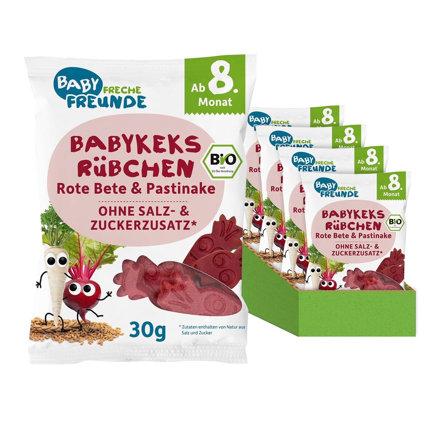 BABY FRECHE FREUNDE Organiczne Ciasteczka dla Niemowląt z Burakiem i Pasternakem, Przekąska dla Dzieci od 8. miesiąca życia, Bez dodatku cukru, Wegańskie, Op. 8 szt. (8 x 30g)