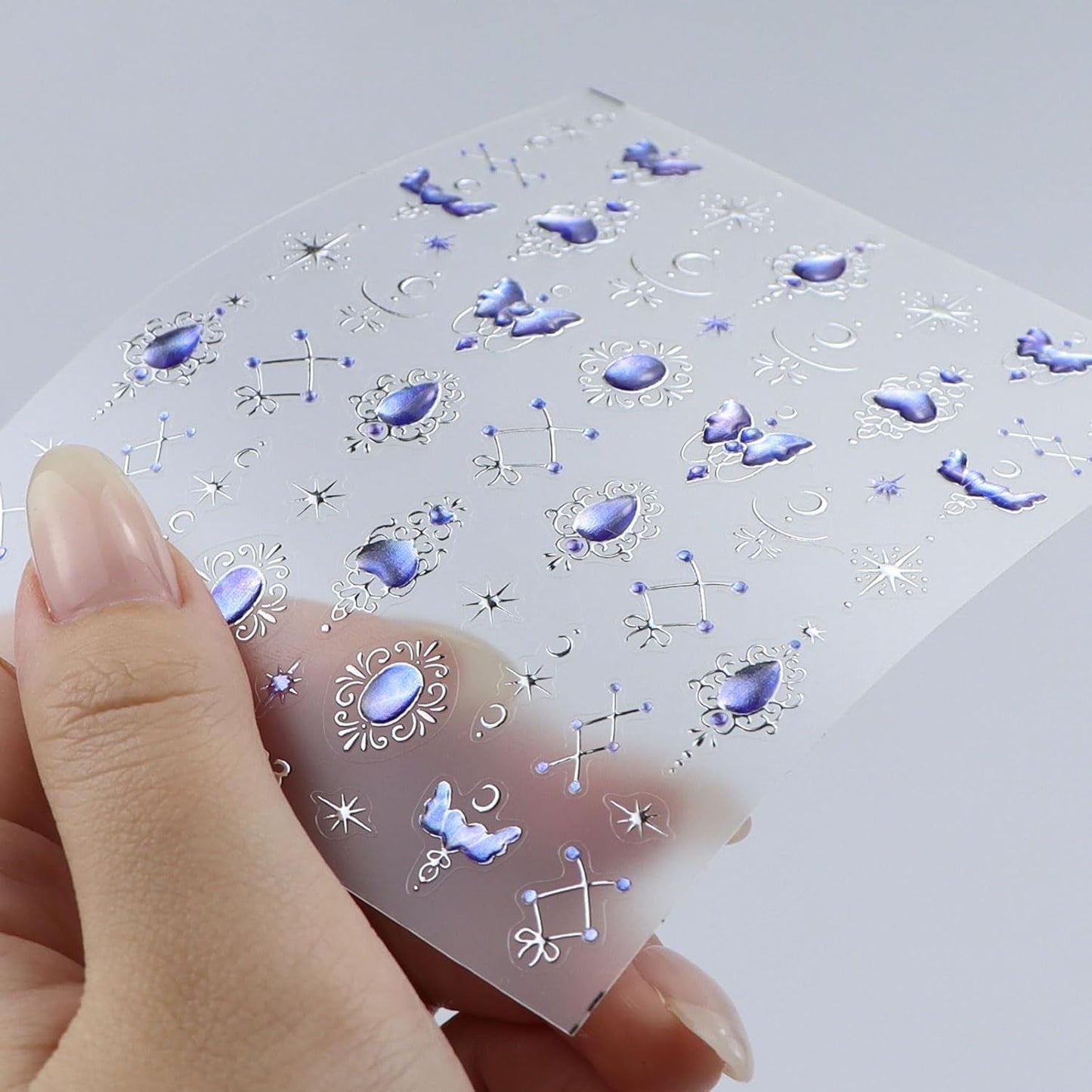 JMEOWIO 3D Nagelsticker Blauer Nail Art Naklejka Selbstklebend Nagelaufkleber 5D Stereoskopisch Mondstern Dekoration Nageldesign Zubehör 1 Blatt