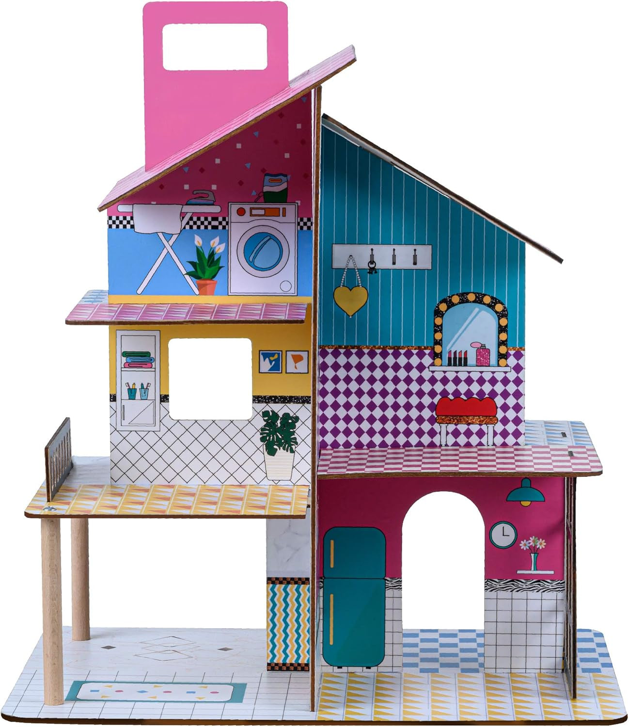 Olivia'S Little World 360 drewniany domek dla lalek dla dzieci 3,5 "lalek i 12 akcesoriów Multicolor TD-13260C domki dla lalek Naty Shop