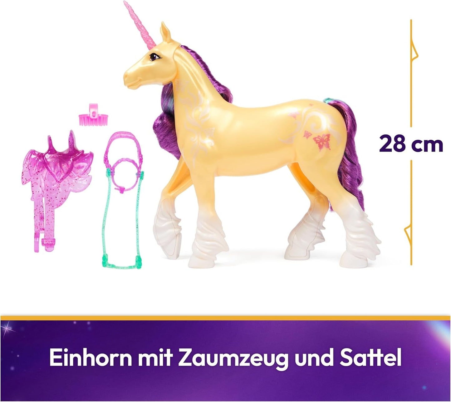 Unicorn Leaf Unicorn Academy - oryginalny jednorożec Ava o wysokości 28 cm z serii Netflix z prawdziwą grzywą i ogonem, zdejmowaną uzdą, siodłem i szczotką, dla dzieci w wieku od 4 lat