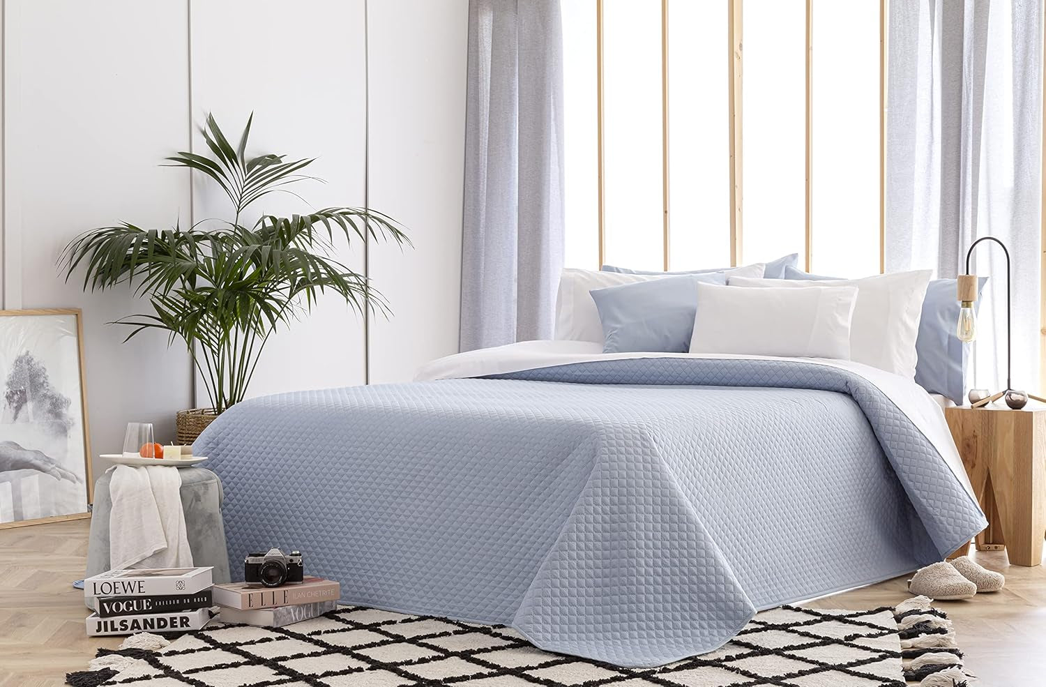 Todocama Fine Boutique Narzuta z wzorem w romby Wiosna Lato Jesień Zima 100% mikrofibra Bardzo miękka wielofunkcyjna narzuta 105-200 x 260 cm Beżowe łóżka i koce Besuche den Todocama-Store Jasnoniebieski Cama 105 - 200X260 cm
