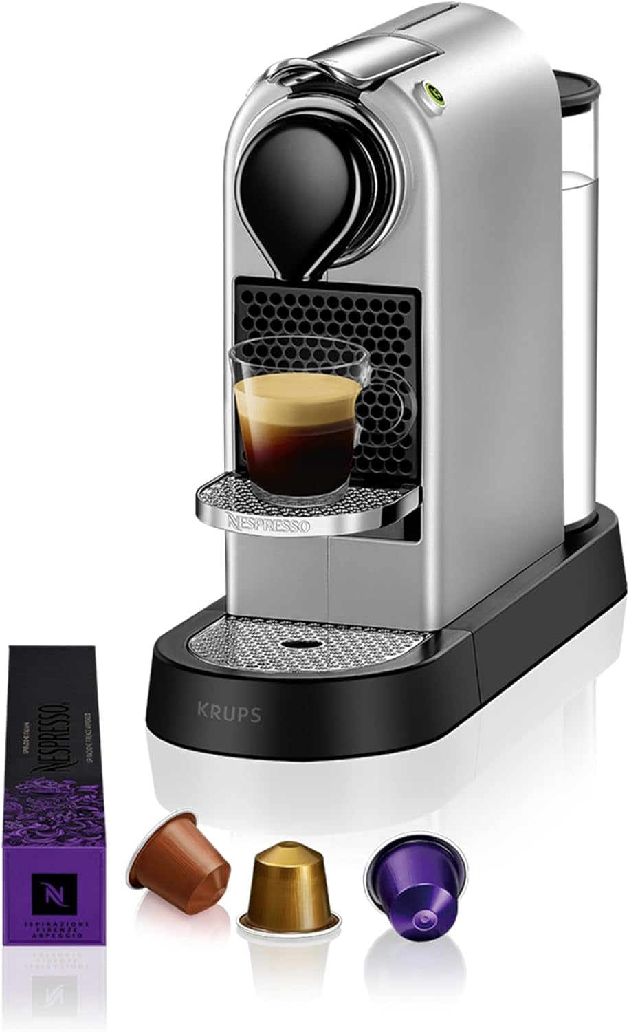 Ekspres do kawy z kapsułkami Nespresso XN761B Citiz&Milk | Automatyczny tryb gotowości | 1260 watów | Pojemność zbiornika na wodę: 1 l | Ciśnienie pompy: 19 bar | Srebrny