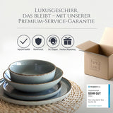 Steingut Geschirrset 6 Personen Rustic 24 tlg. TESTSIEGER, Hochwertiges Landhaussttil Steingut Geschirr Set, Schüssel- und Teller Set, Tafelservice 6 Personen, Geschirrsets Pure Living w Rauchblau
