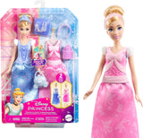 Mattel Disney Princess Toys Modna lalka Kopciuszek z 2 strojami, 9 akcesoriami, 2 topami z klipsami i 2 spódniczkami. Historie 2 w 1 inspirowane filmem Disneya JCR95