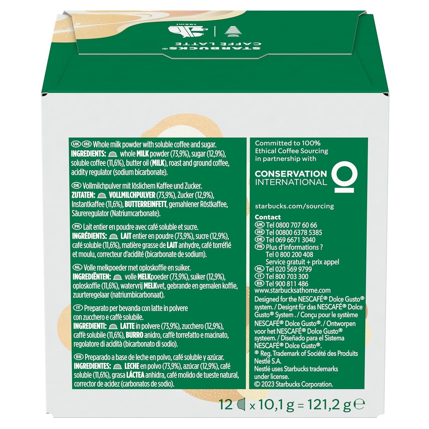 STARBUCKS Caffè Latte marki Nescafé Dolce Gusto Kaffeekapseln 6 x 12 (72 Kapseln)