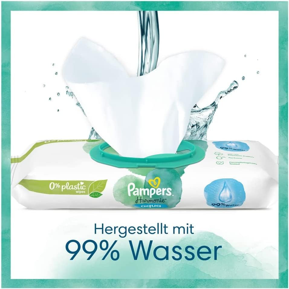 Zestaw pieluch dla niemowląt Harmonie Rozmiar 2 (4-8 kg, 240 sztuk) PUDEŁKO MIESIĘCZNE i Pudełko na chusteczki nawilżane Harmonie Aqua Baby 720 chusteczek (15 x 48), Baby Essentials