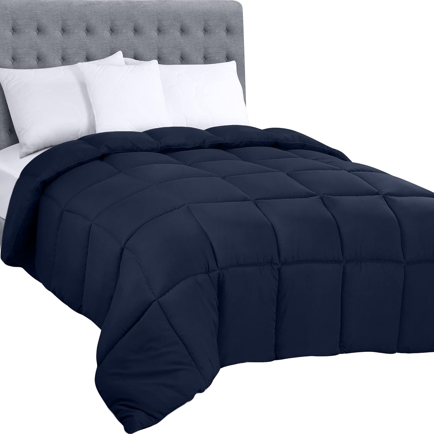 Pościel Utopia All Season Kołdra 250g/m² Pluszowe wypełnienie z włókna silikonowego Podwójne łóżko szyte w pudełku (łóżko podwójne XL jasnoszare) Naty Shop Kołdry Granatowe Twin