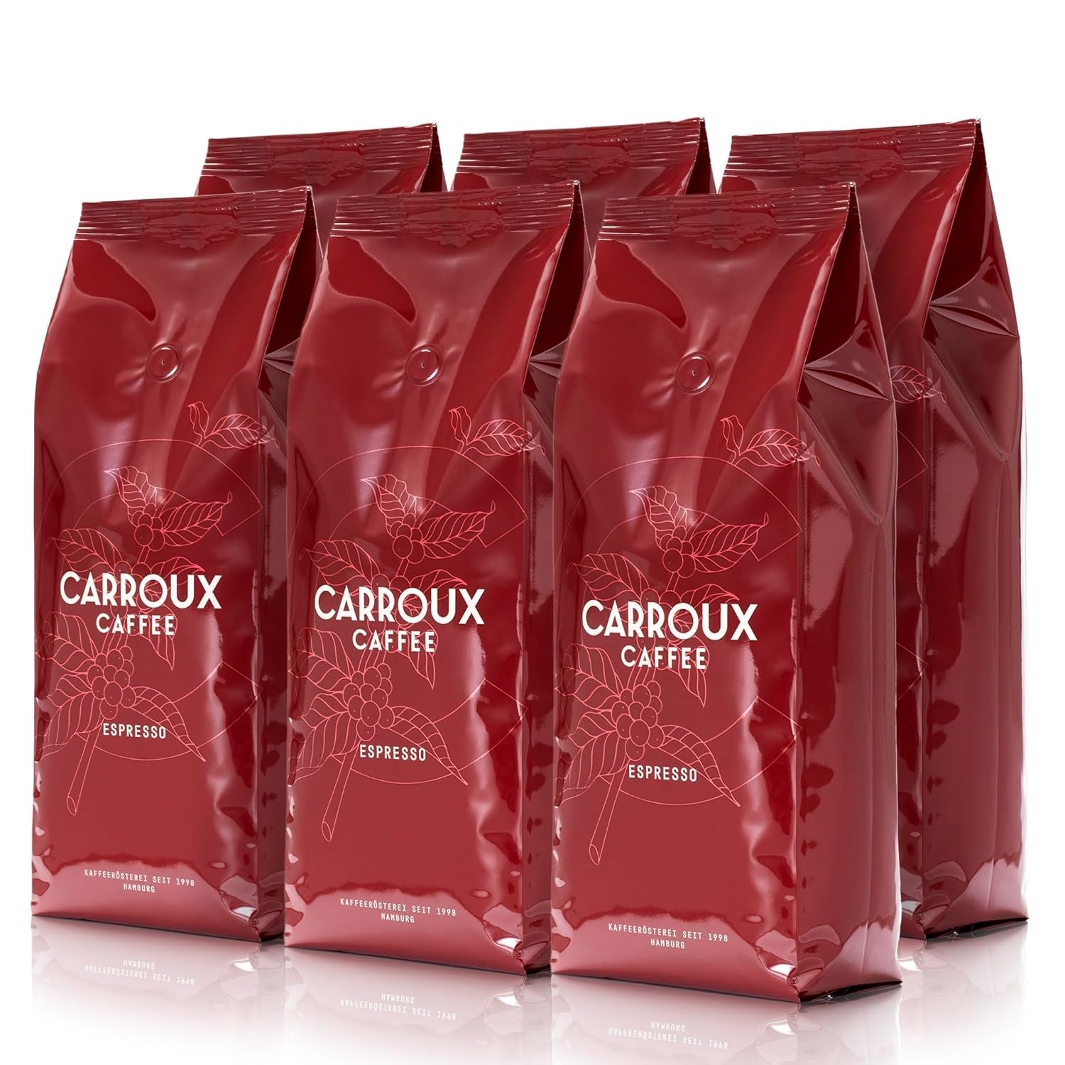 CARROUX Espresso, Bohnen ganze (6x 500 g). Für Siebträger u. Kaffee-Volllautomaten. Frisch geröstete Kaffeebohnen der Privat-Rösterei aus Hamburg