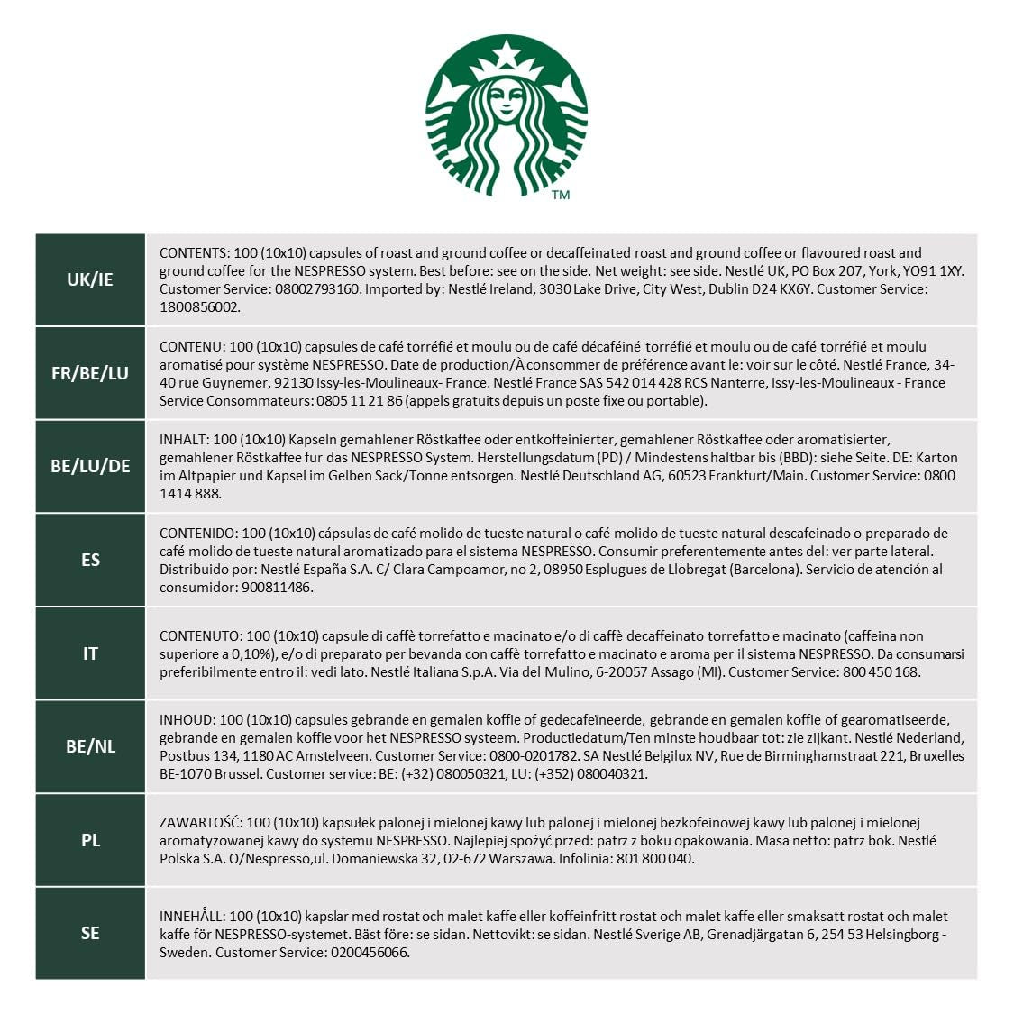 STARBUCKS Single-Origin Colombia firmy Nespresso, Mittlere Röstung, Kaffeekapseln 10 x 10 (100 Kapseln)