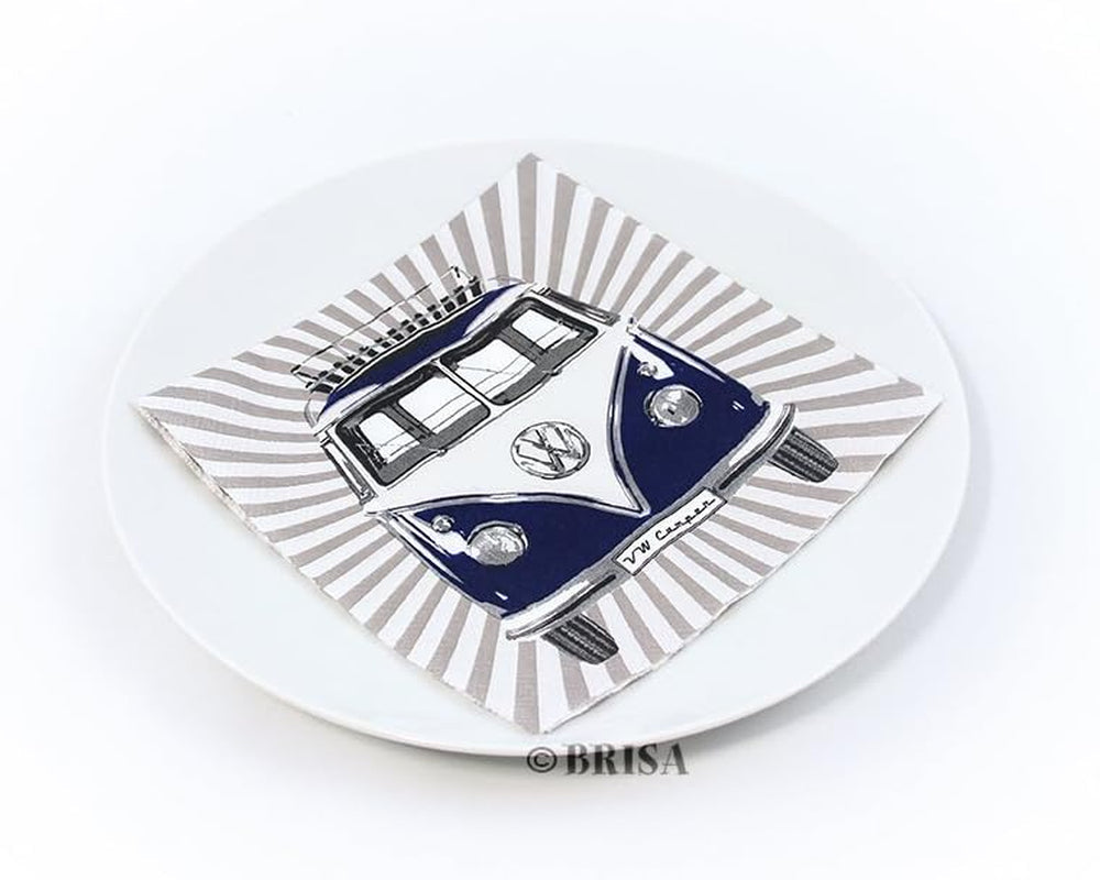 Kolekcja BRISA VW - Serwetki stołowe Volkswagen T1 Bus (paski Samba/czerwony/3 warstwy)