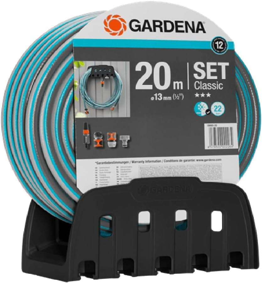 Bęben ścienny na wąż Gardena Classic 60 z bębenkiem na wąż: do łatwego montażu na ścianie, z systemem zapobiegającym kapaniu, z przyłączem kątowym, duża pojemność, oszczędność miejsca (2650-88)