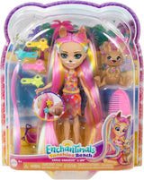 Lalki Enchantimals, lalka Sunshine Beach Deluxe z włosami i przyjacielem zwierząt, mała lalka z odpinaną spódnicą i akcesoriami, prezenty dla dzieci, lalki HTJ70 Naty Shop