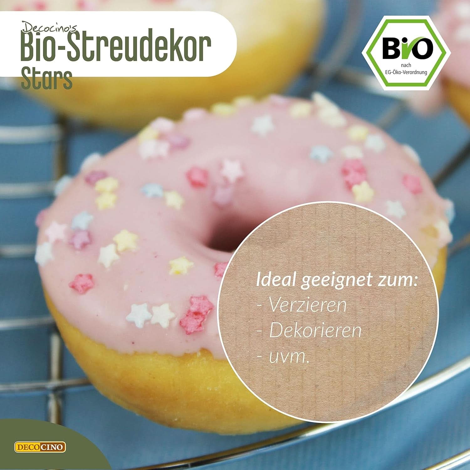 DECOCINO Organiczne gwiazdki posypkowe, 50 gramów posypki Naty Shop