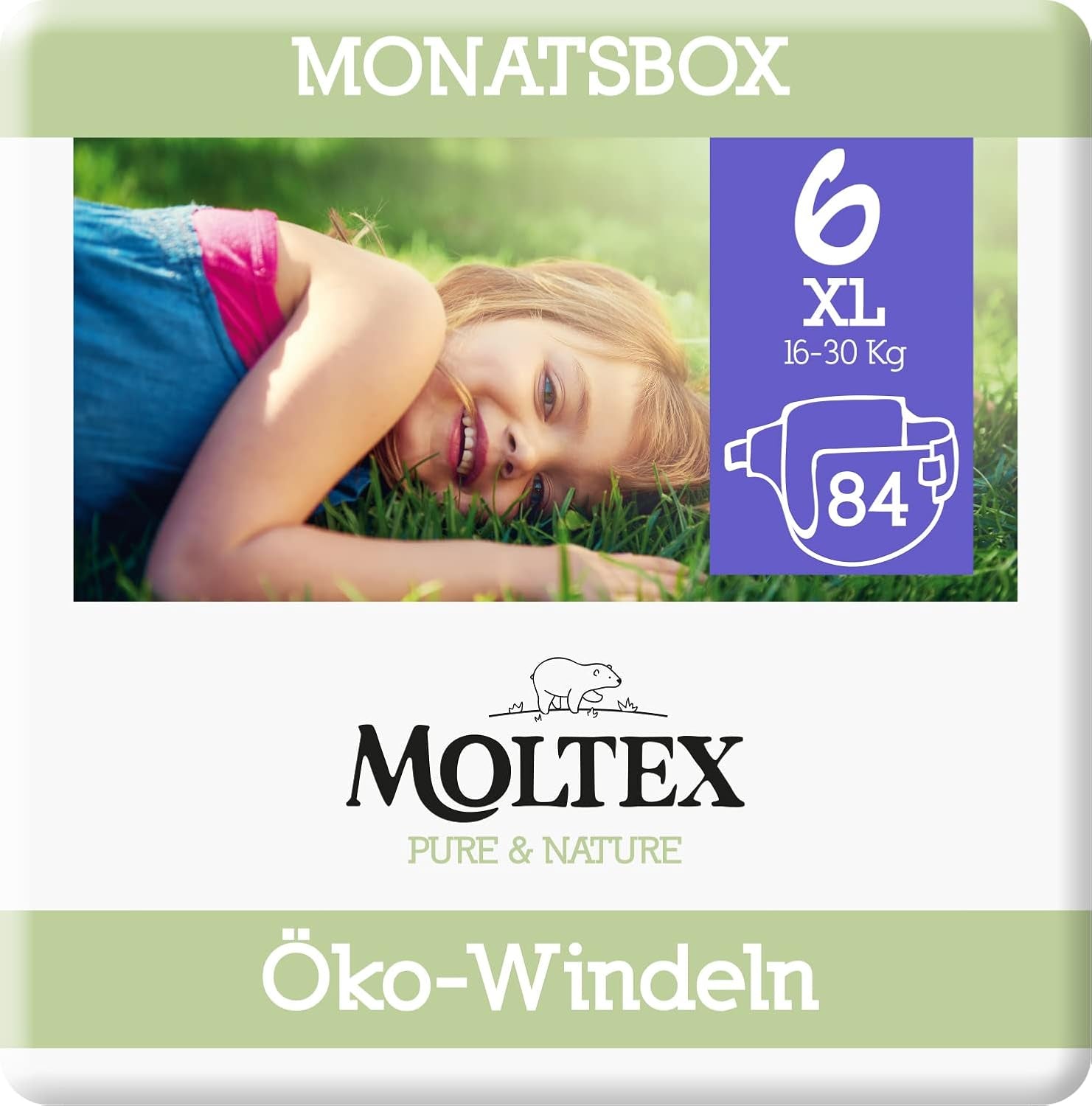 Organiczne pieluszki Pure & Nature Rozmiar 6 XL (17-28kg) Pudełko miesięczne 84 pieluszki organiczne