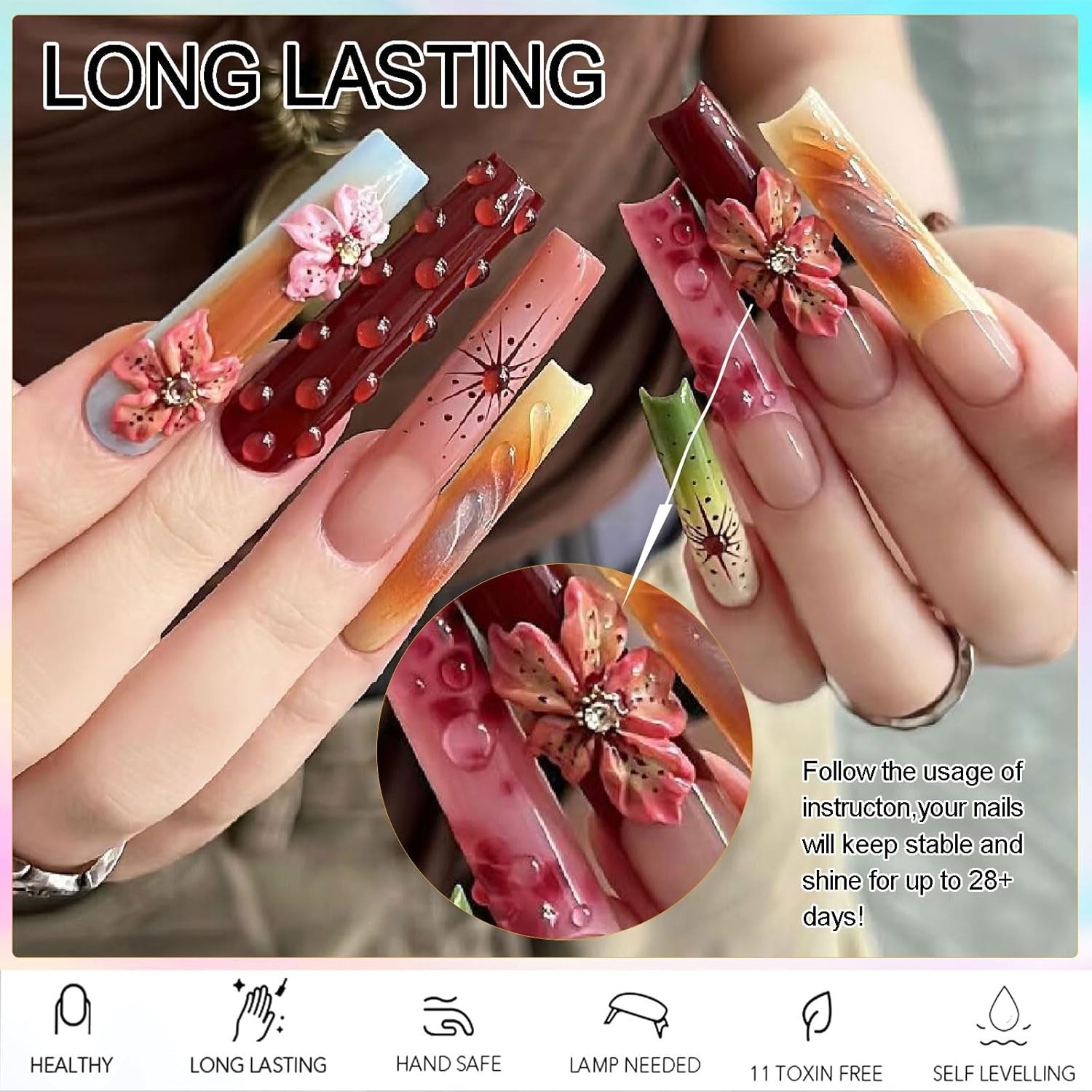 NAILGIL Stały żelowy lakier do paznokci, Stały żel do paznokci, Rzeźba 3D do paznokci z zestawem narzędzi, DIY Domowy salon, Przezroczysty 15G