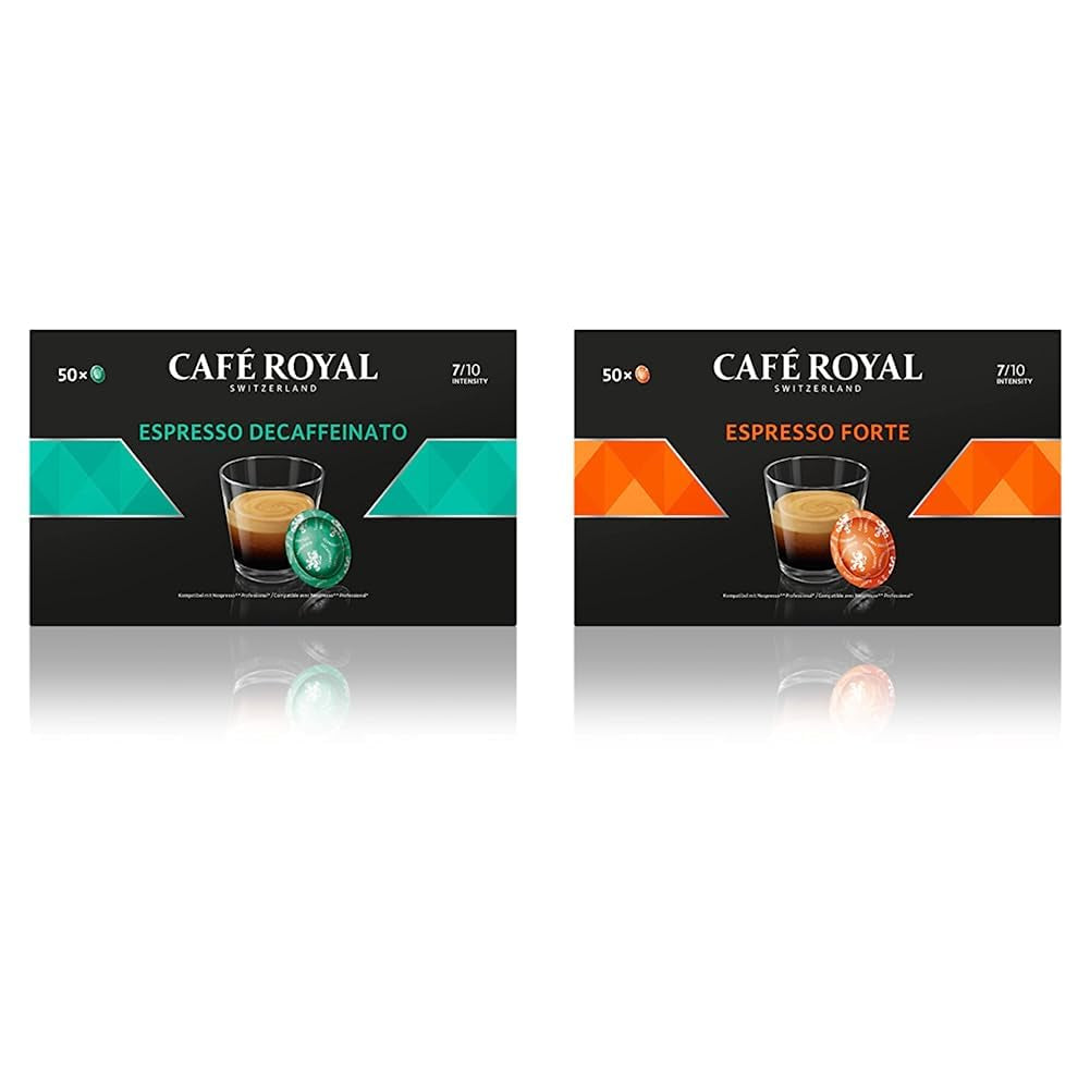 Kapsułki Espresso Forte 50 do profesjonalnego ekspresu Nespresso - Intensywność 7/10 - UTZ-zertifiziert & Espresso Decaffeinato 50 saszetek do profesjonalnego ekspresu Nespresso - Intensywność 7/10
