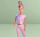 Simba 105733619 - Steffi Love Hula Hoop, zabawka lalka ze strojem sportowym, hula hop i funkcją mechaniczną, 29 cm, wiek 3+