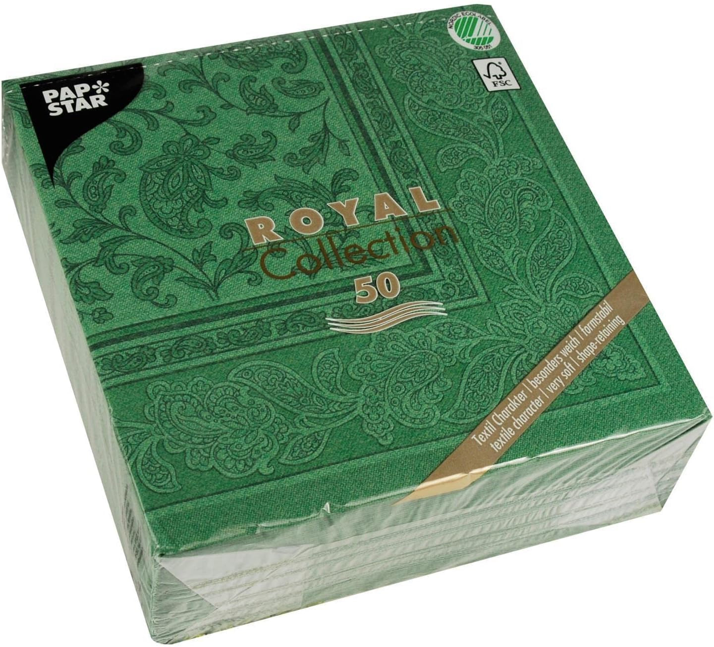 50 serwetek „Kolekcja ROYAL” 1/4 złożenia 40 cm x 40 cm ciemnozielona „Ozdoby”