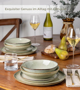 GBhome Zestaw ceramicznych naczyń obiadowych dla 6 osób 24-częściowy zestaw z glazurą reaktywną Ręcznie robiony zestaw misek i talerzy do kuchenki mikrofalowej i mycia w zmywarce Desret Sage GDW007GY-24P-EU