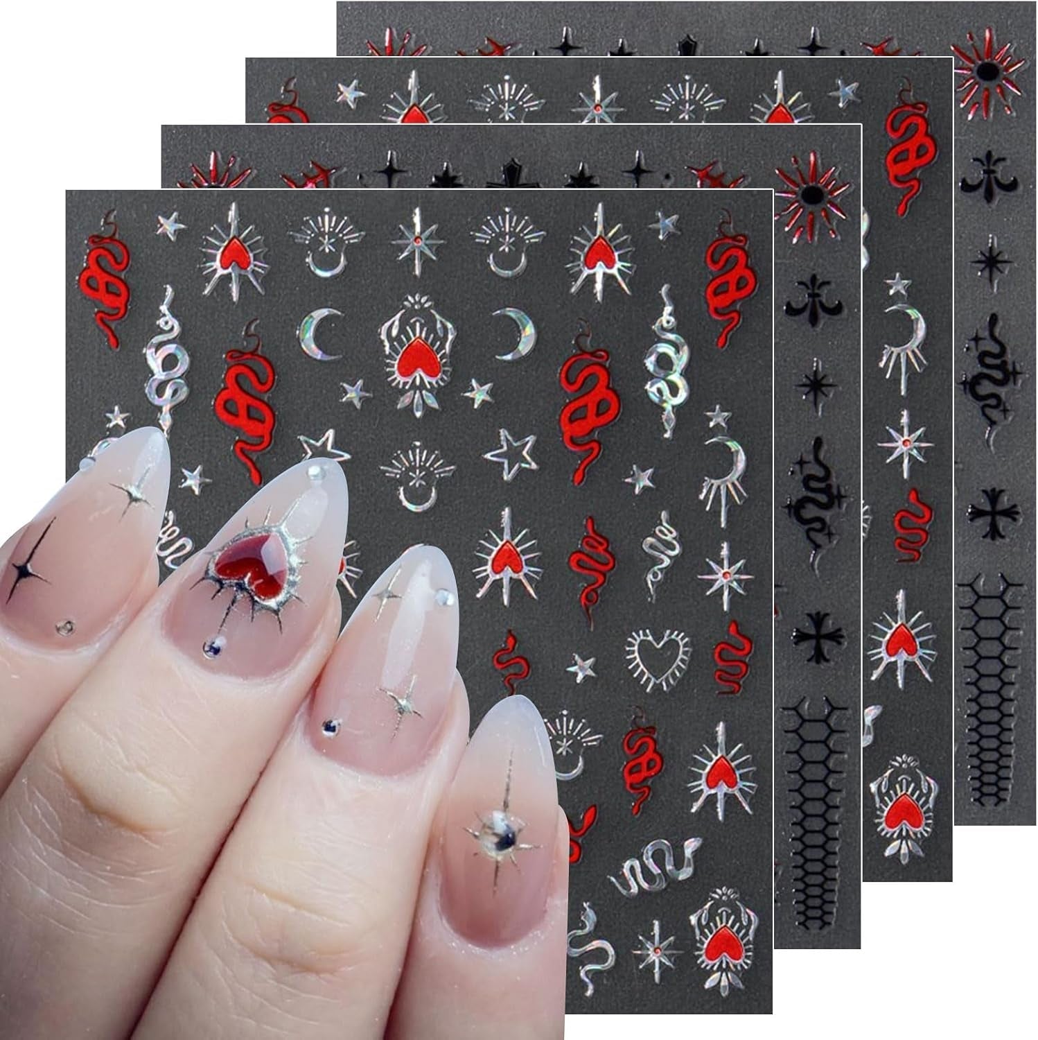JMEOWIO Nagelsticker Mond Stern 10 Blatt Nail Art Naklejka Selbstklebend Nagelaufkleber Dekoration Nageldesign Zubehör